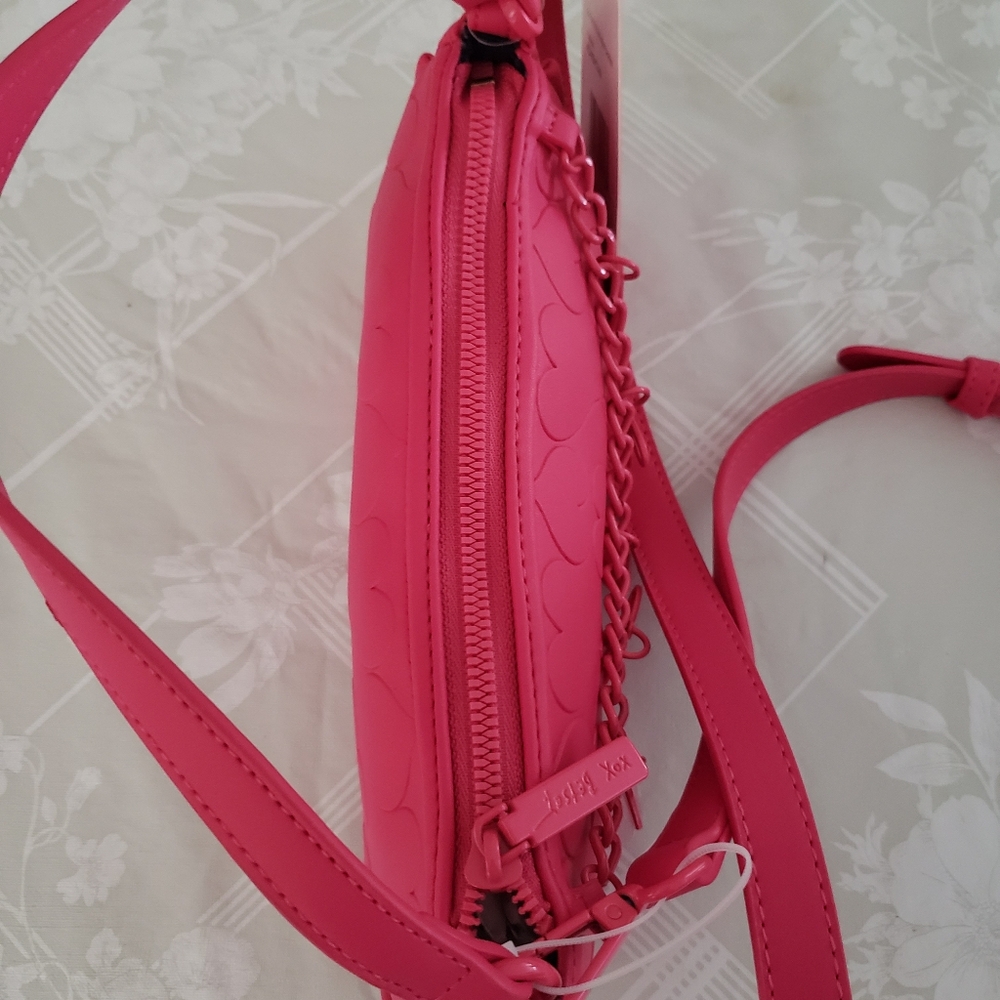 Betsey‎ Johnson Pink Fushia XOASHTAN Bow Charm Shoulder Crossbody Bag Heart NWT - Picture 7 of 16